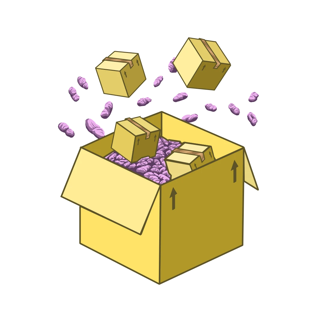 The pkggen logo: an open cardboard box with smaller boxes spilling out of it